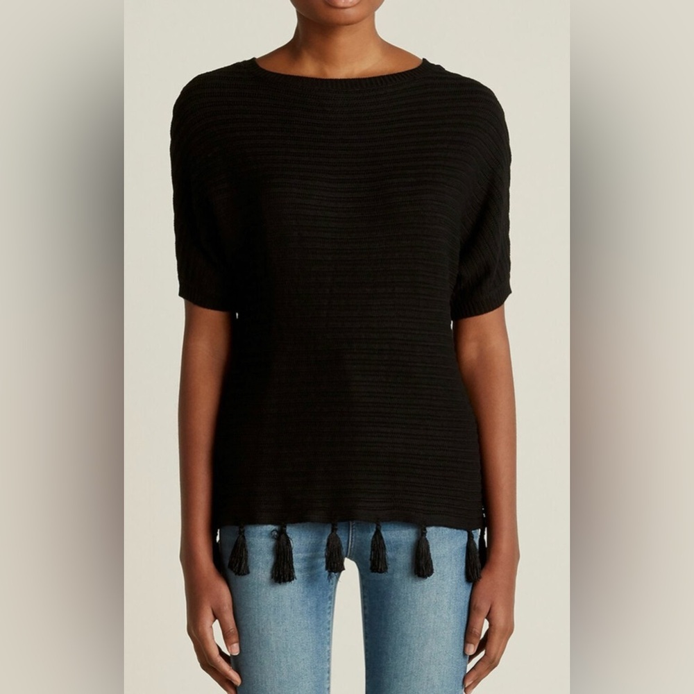 L’ Agence Black Knit Sweater Tassel Hem Luxe Designer SZ M  EUC